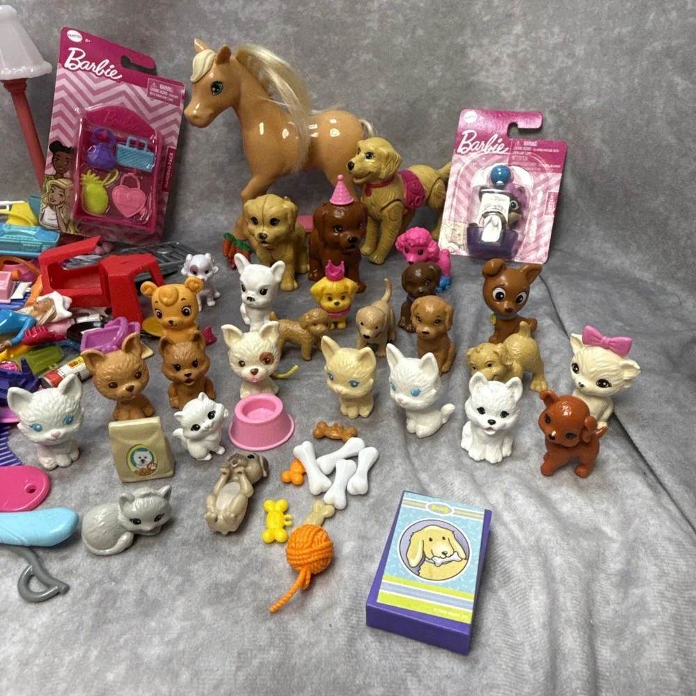 Huge Lot Of Barbie Chelsea 30 Pets Dogs Cats Pony & House Accessories Brushes
